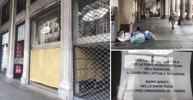 Заброшенные витрины Турина, нищие и магазины на продажу Италия